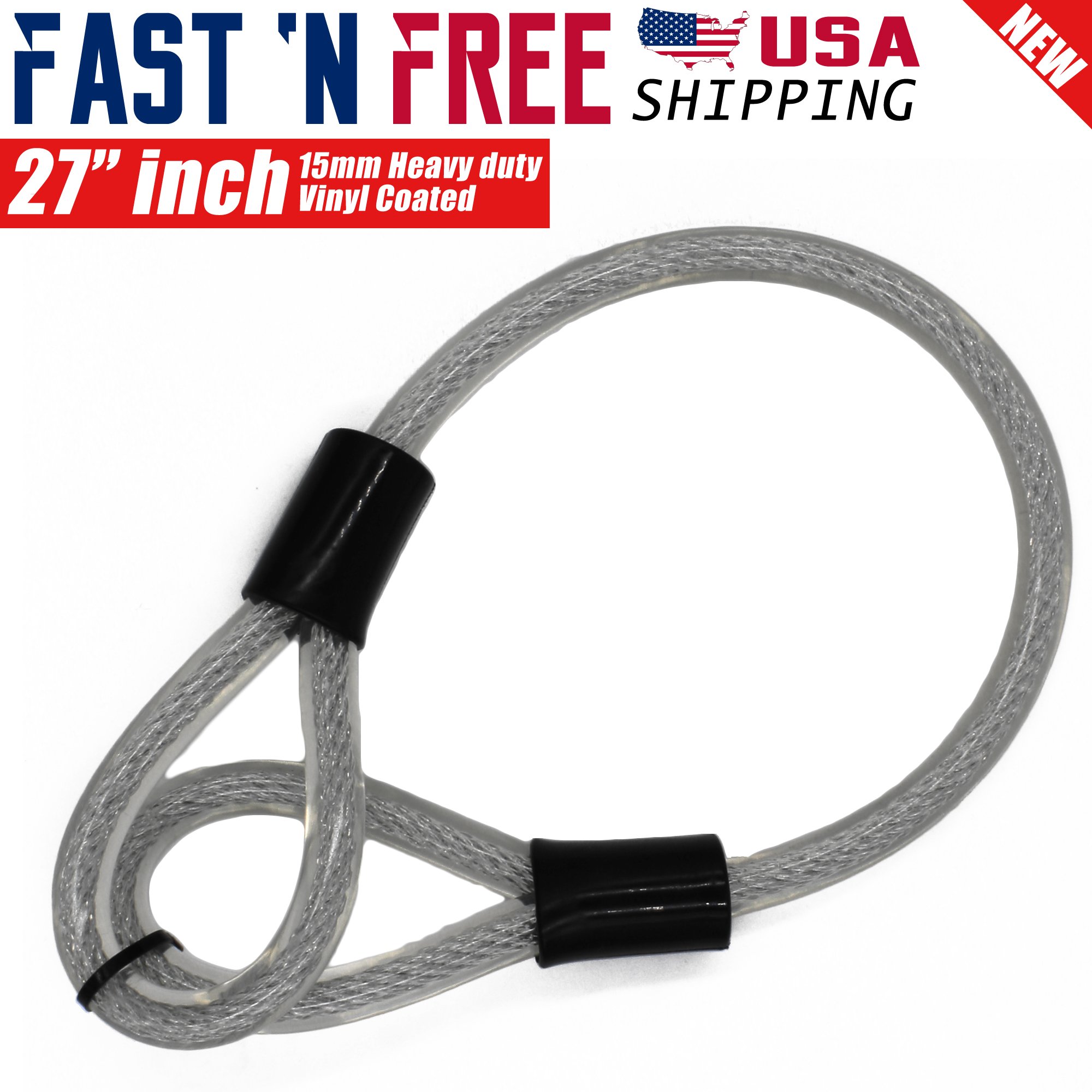 27 Inch 15mm Super Duty Vinyl Coated Double Looped Braided Steel Cable