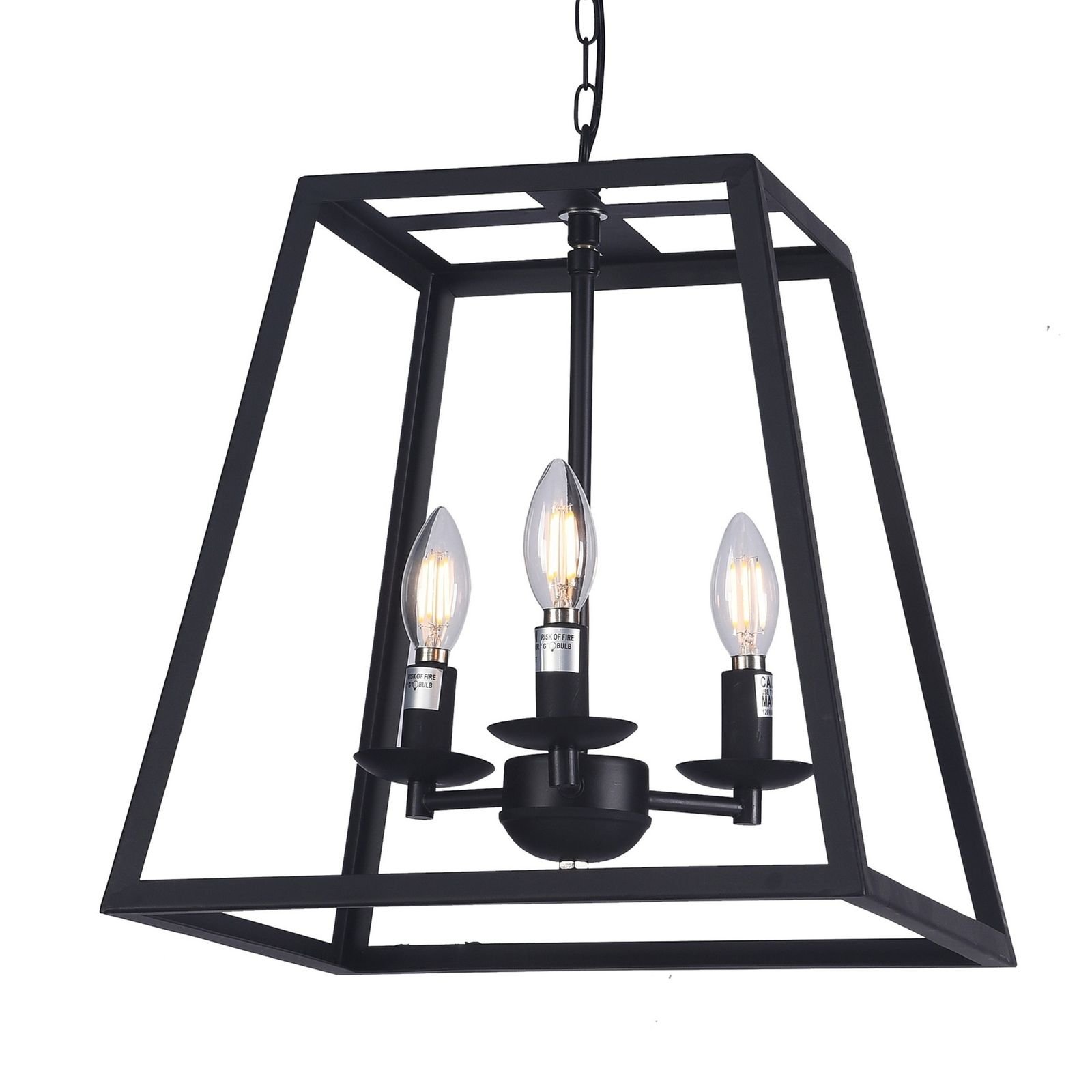 Details About 14 Modern Black Metal Square Cage 3 Bulbs Ceiling Chandelier Light Dining