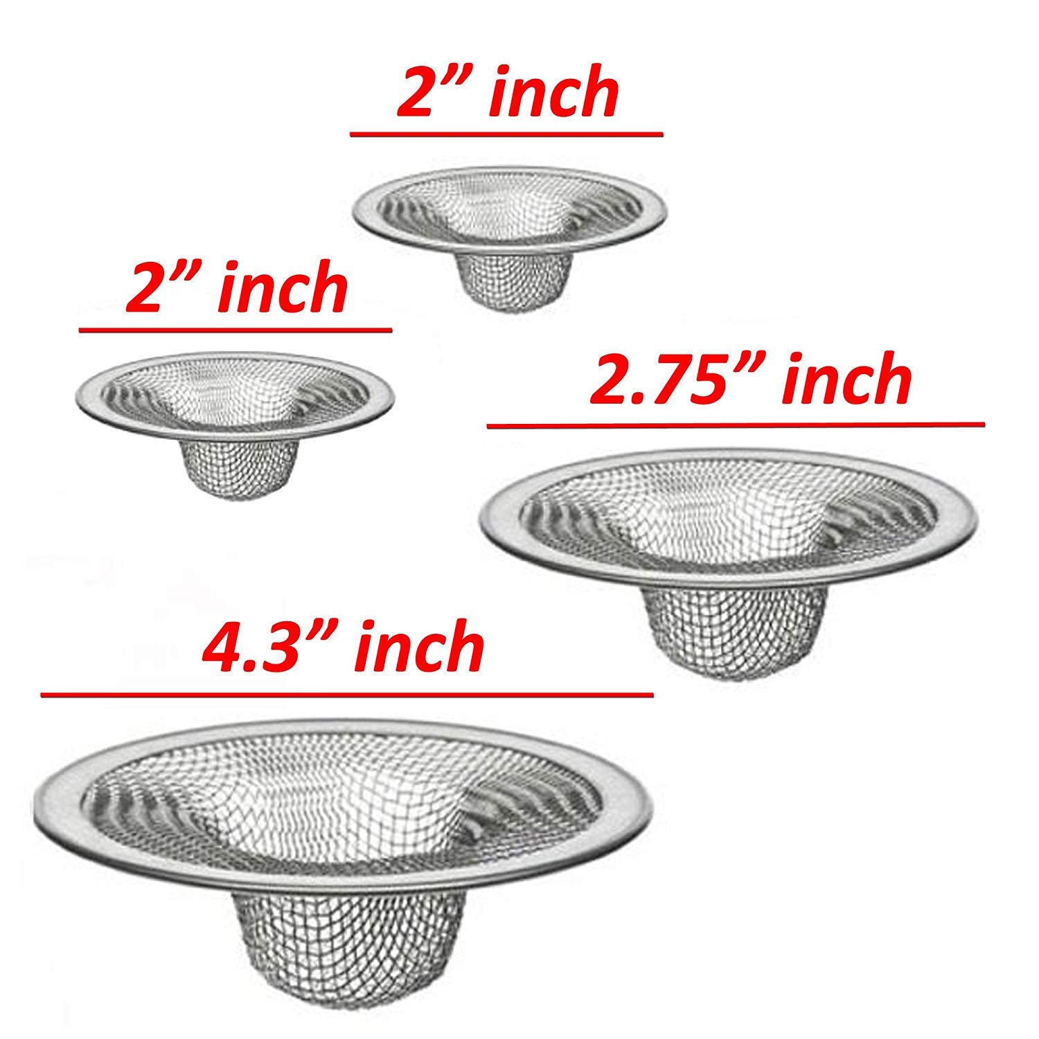 4 Pcs Assorted Size Mesh Stainless Steel Sink Strainer Drain Filter | eBay