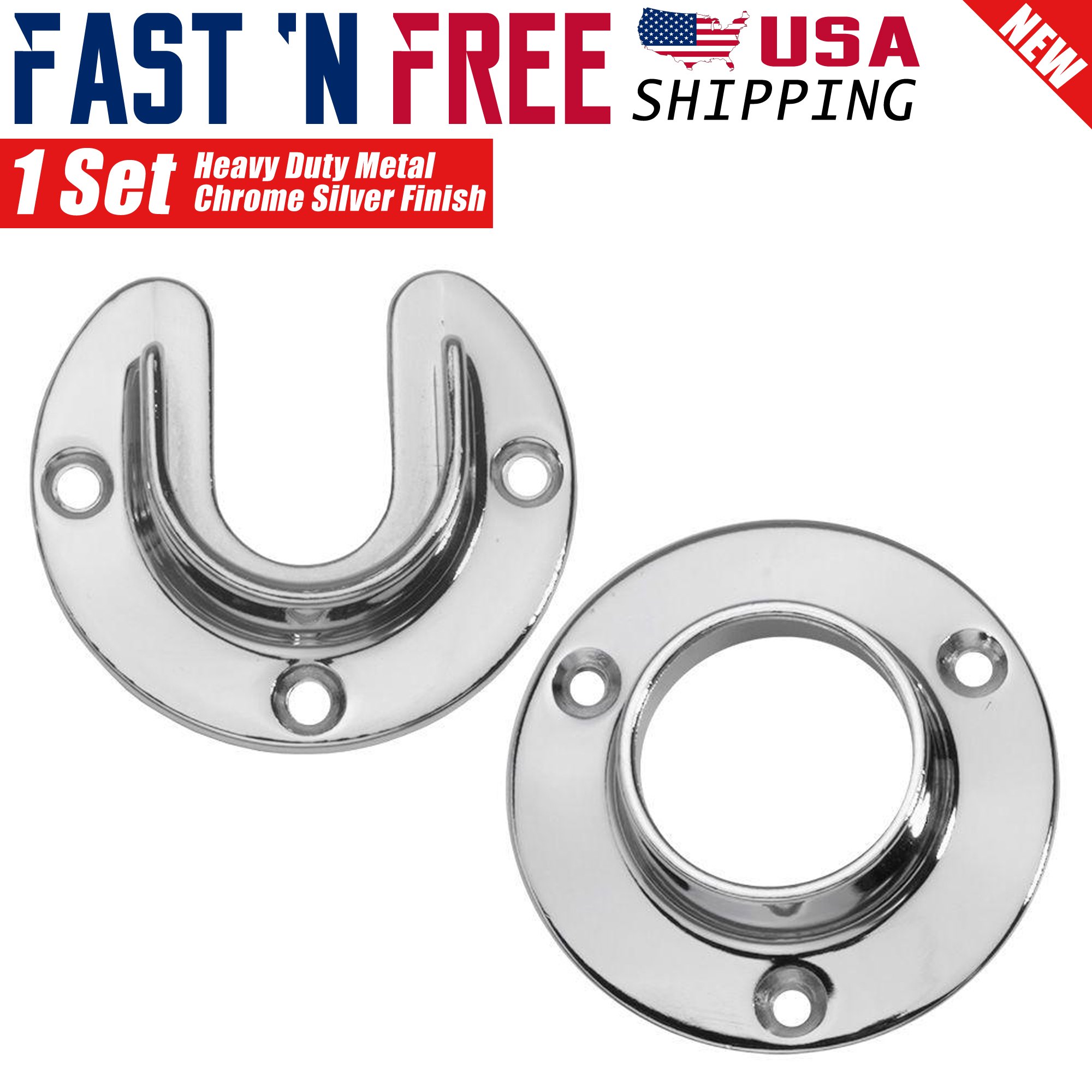 Heavy Duty Stainless Steel Closet Pole Sockets Rod End Support