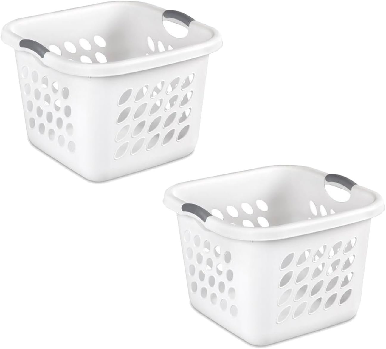 Square Laundry Hamper Clothes Storage Basket with Holes 53L White with Grey... - Picture 7 of 9