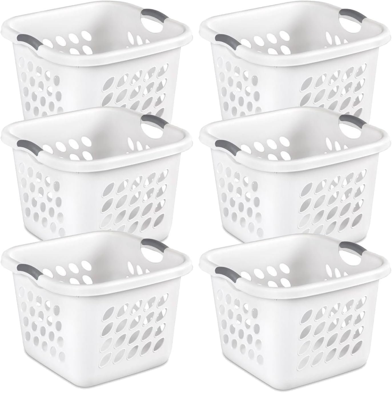 Square Laundry Hamper Clothes Storage Basket with Holes 53L White with Grey... - Picture 9 of 9