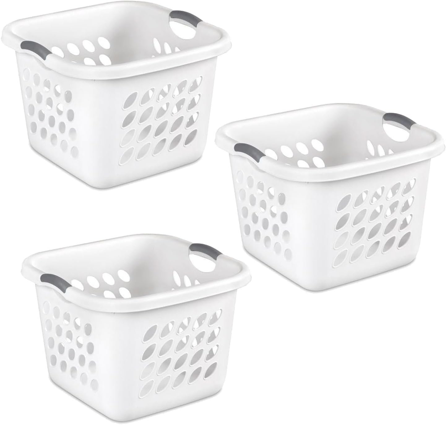 Square Laundry Hamper Clothes Storage Basket with Holes 53L White with Grey... - Picture 8 of 9