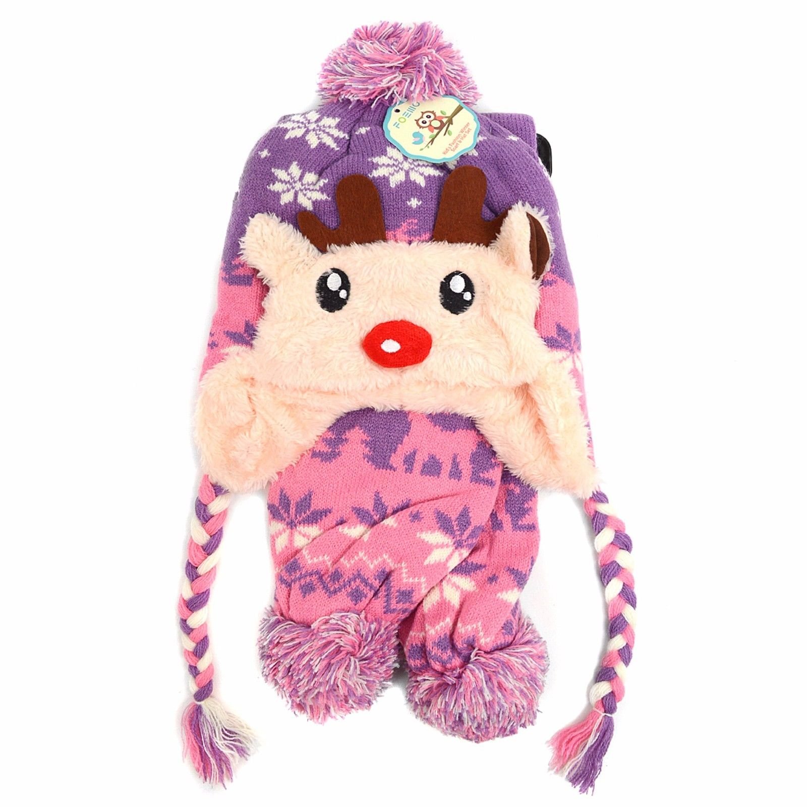 Kid’s Scandinavian Bear Trapper Hat and Scarf Winter Set KKWS1731