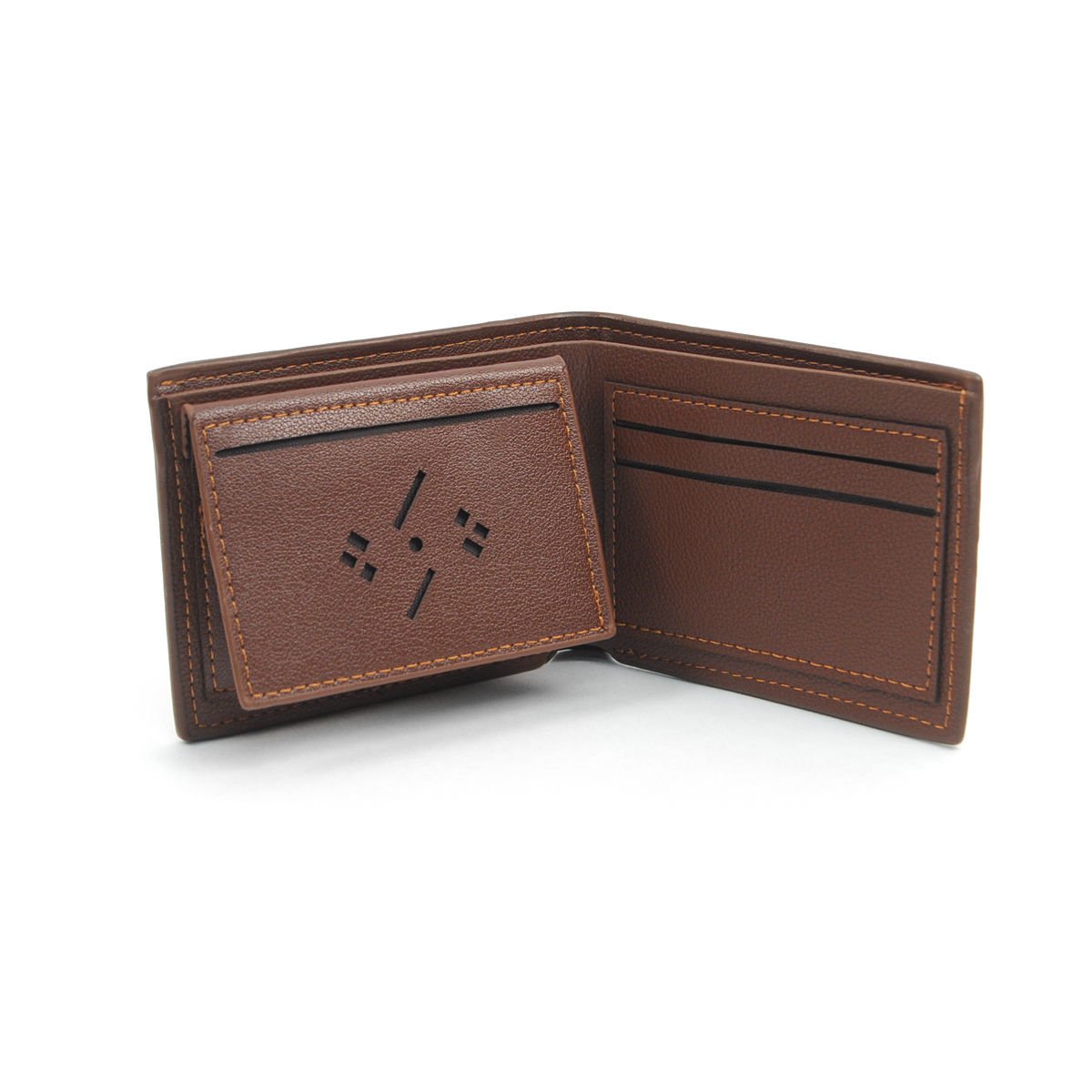 Brown Leather Bi-fold Wallet and Metal Keychain Set WK1002