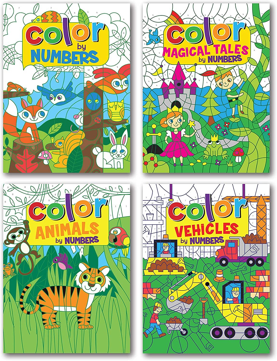 Download B There Color By Number Coloring Book Set For Kids Of Animals Vehicles Ebay