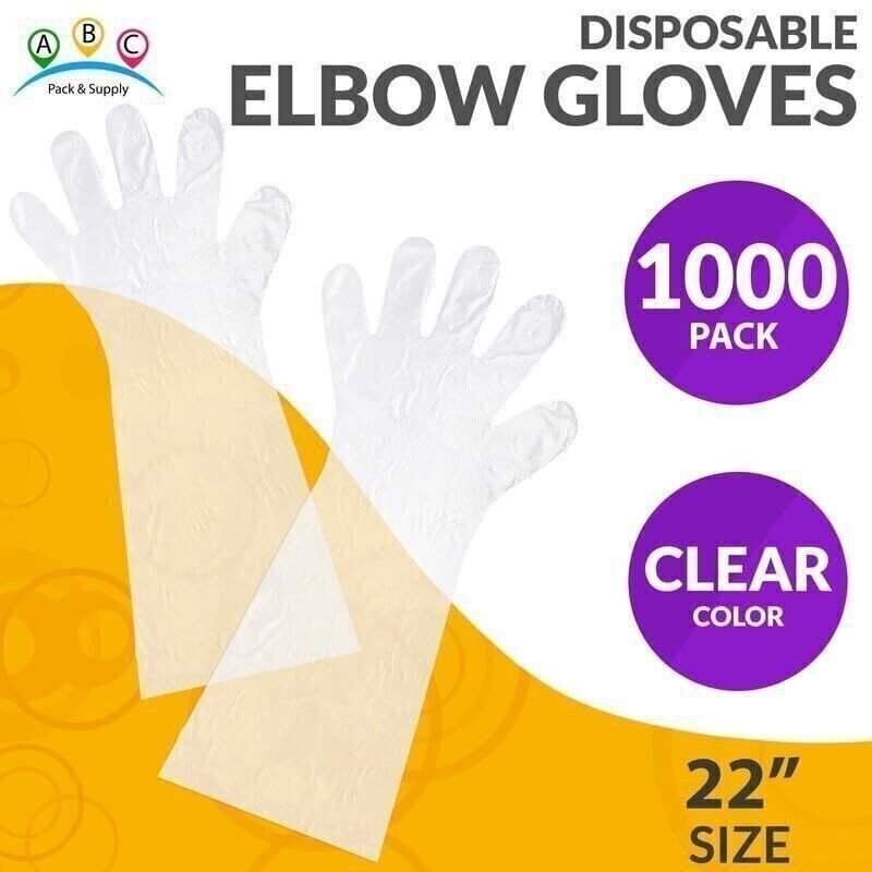 Disposable Food Prep Gloves 22 Inches Long. Clear 1000pk Poly Gloves, 1.1 mil