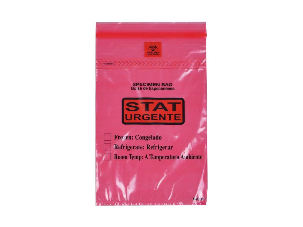 6" x 9" 1000 Specimen Bags w/ Removable Biohazard Symbol Printed STAT