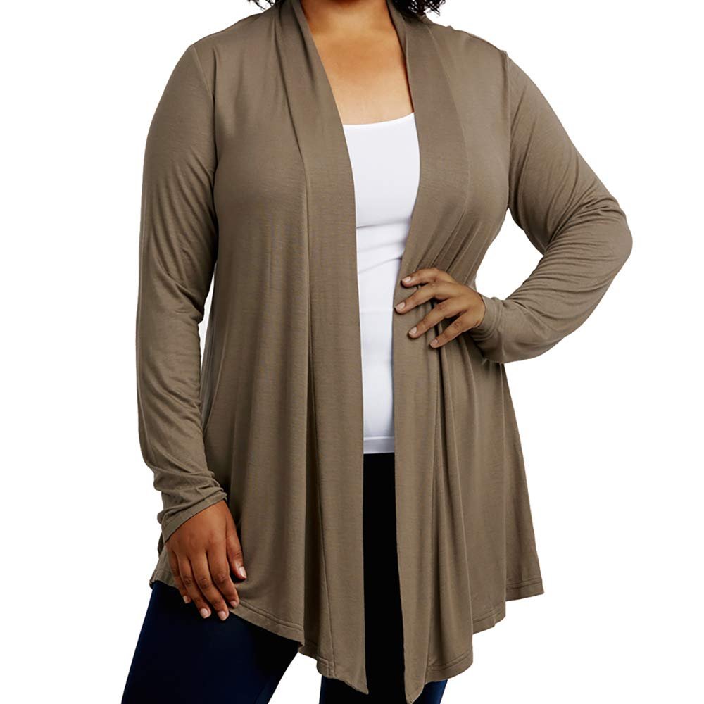Womens 3/4 Sleeve Slouchy Cardigan Open Front Draped with Pockets Mid Length 