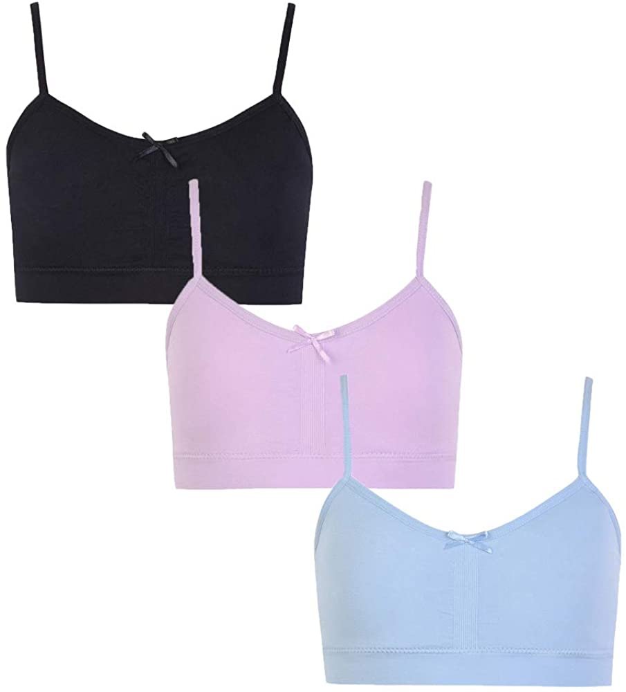 3 Pack of Girls Seamless Sweet Training Plain Bra Top with Adjustable Straps 