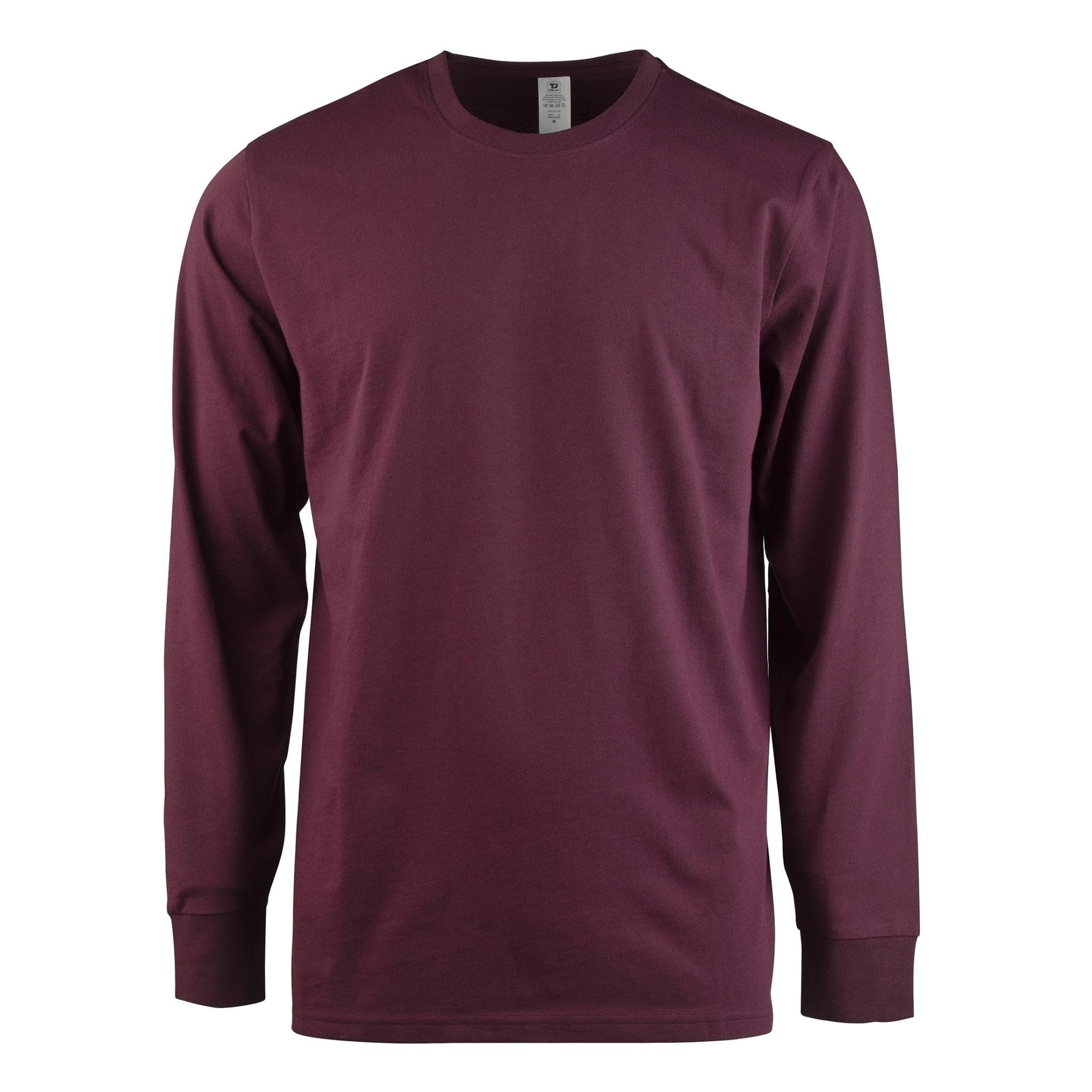 Men’s Cotton Long Sleeve Ribbed Cuff Crewneck T-Shirt, Pack of 2 (M, White)