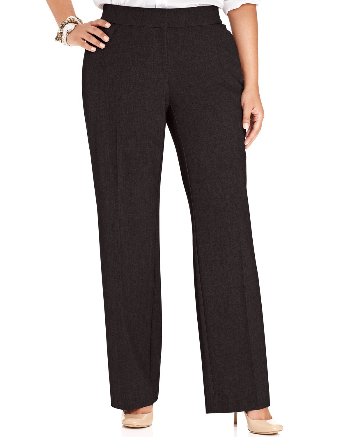 JM Collection Petite Plus Curvy-Fit Straight-Leg Tummy Control Pants ...