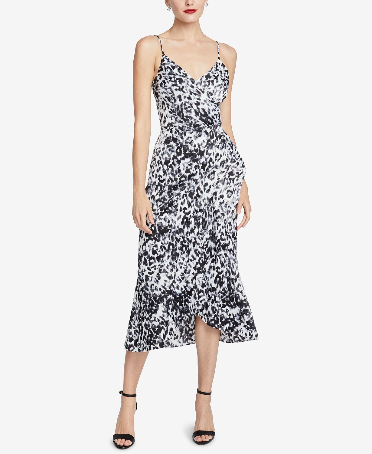 Rachel Roy 139 Ace Black White Animal Print Ruffle Midi Dress