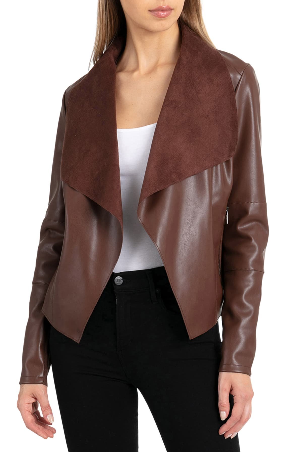Bagatelle 90 Draped Faux Leather Suede Jacket Brown Small S