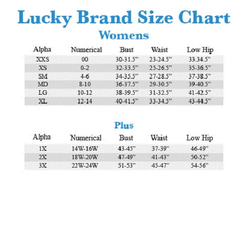 Lucky Brand Jeans Plus Size Chart