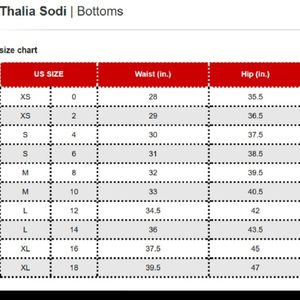 Thalia Sodi Size Chart