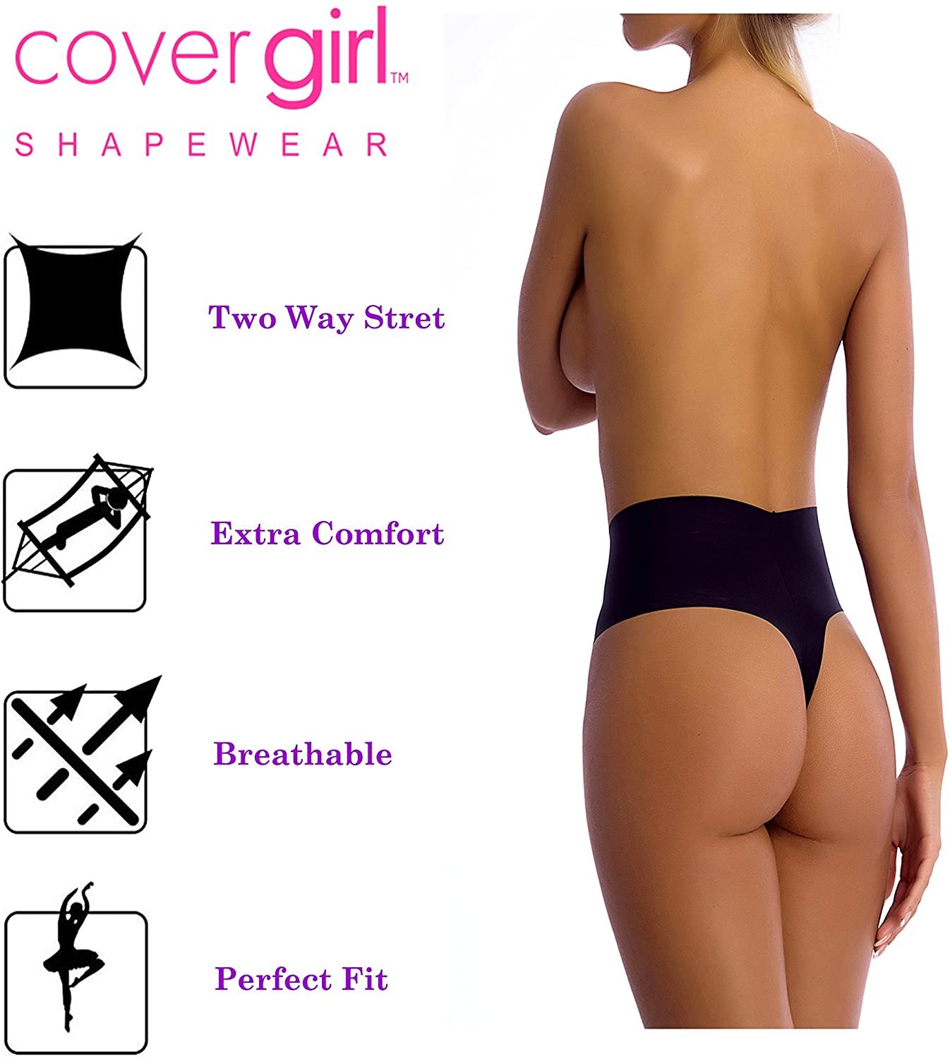 CoverGirl Thong Shapewear Seamless High Waisted Underwear Breathable Tummy