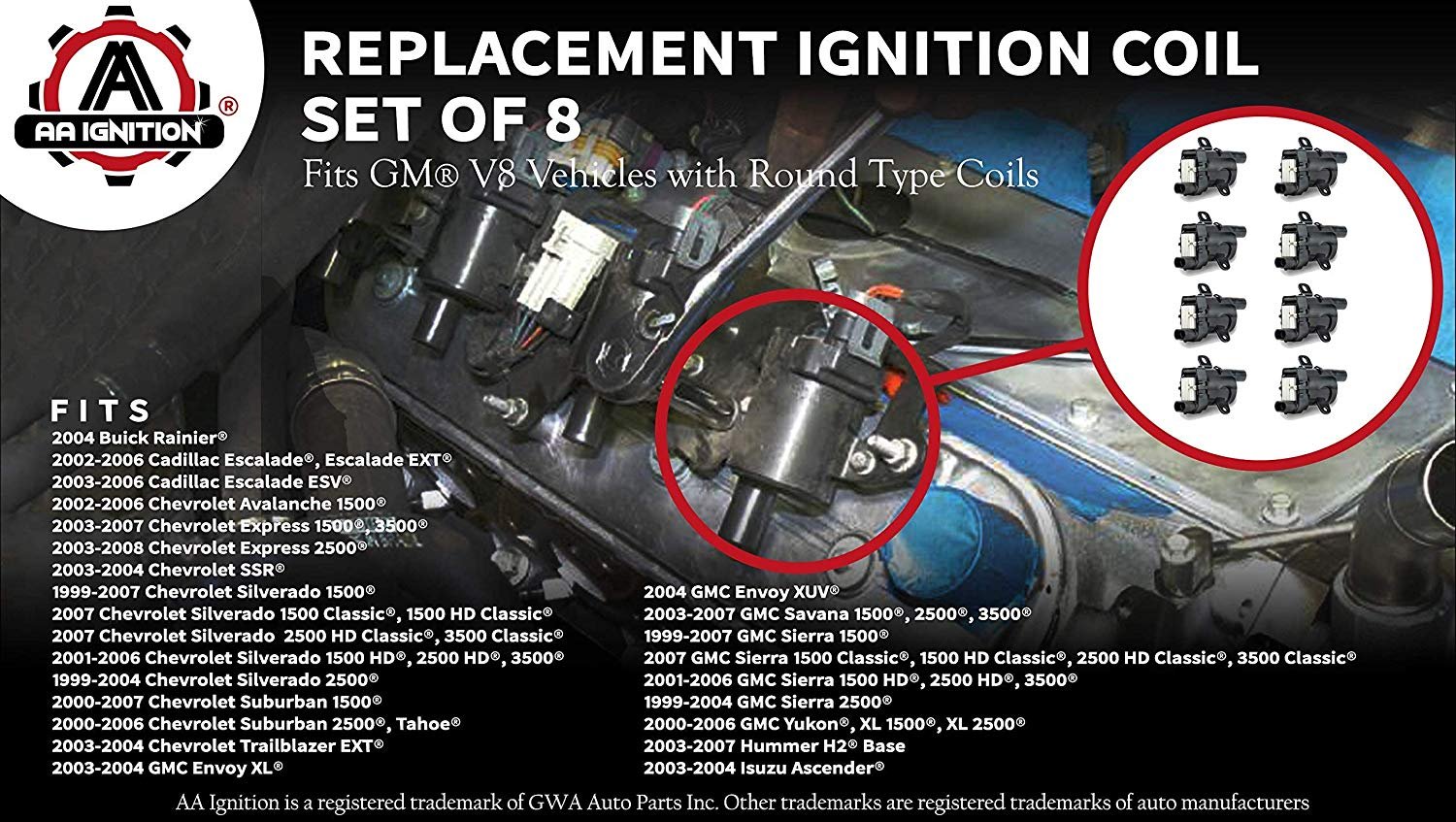 Ignition Coil Pack Set of 8 - Fits V8 Chevy Silverado, Tahoe, Suburban