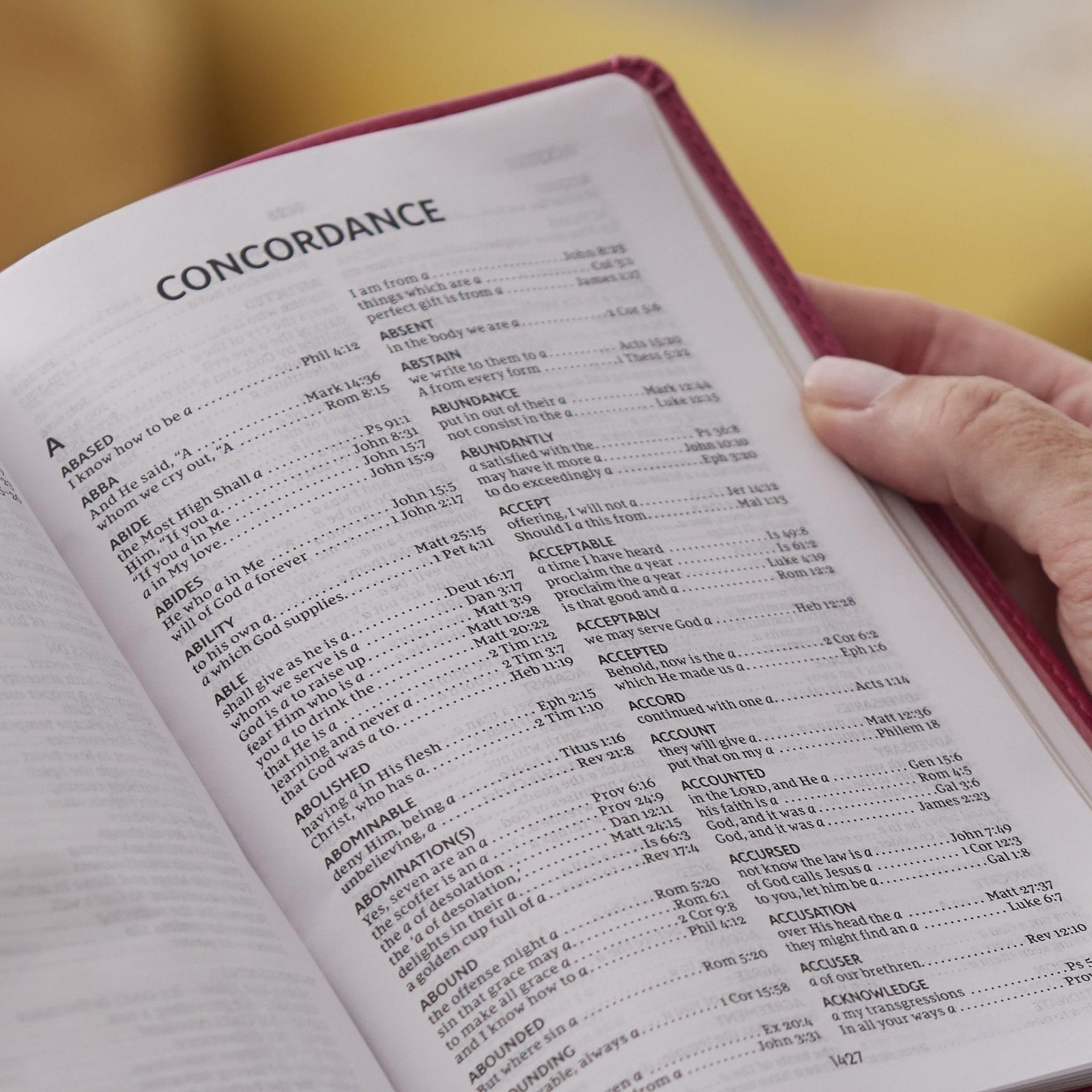 NKJV, kompakte Mittelsäulen-Referenzbibel, dunkelrosa Ledersoft, roter Buchstabe, - Bild 9 von 9