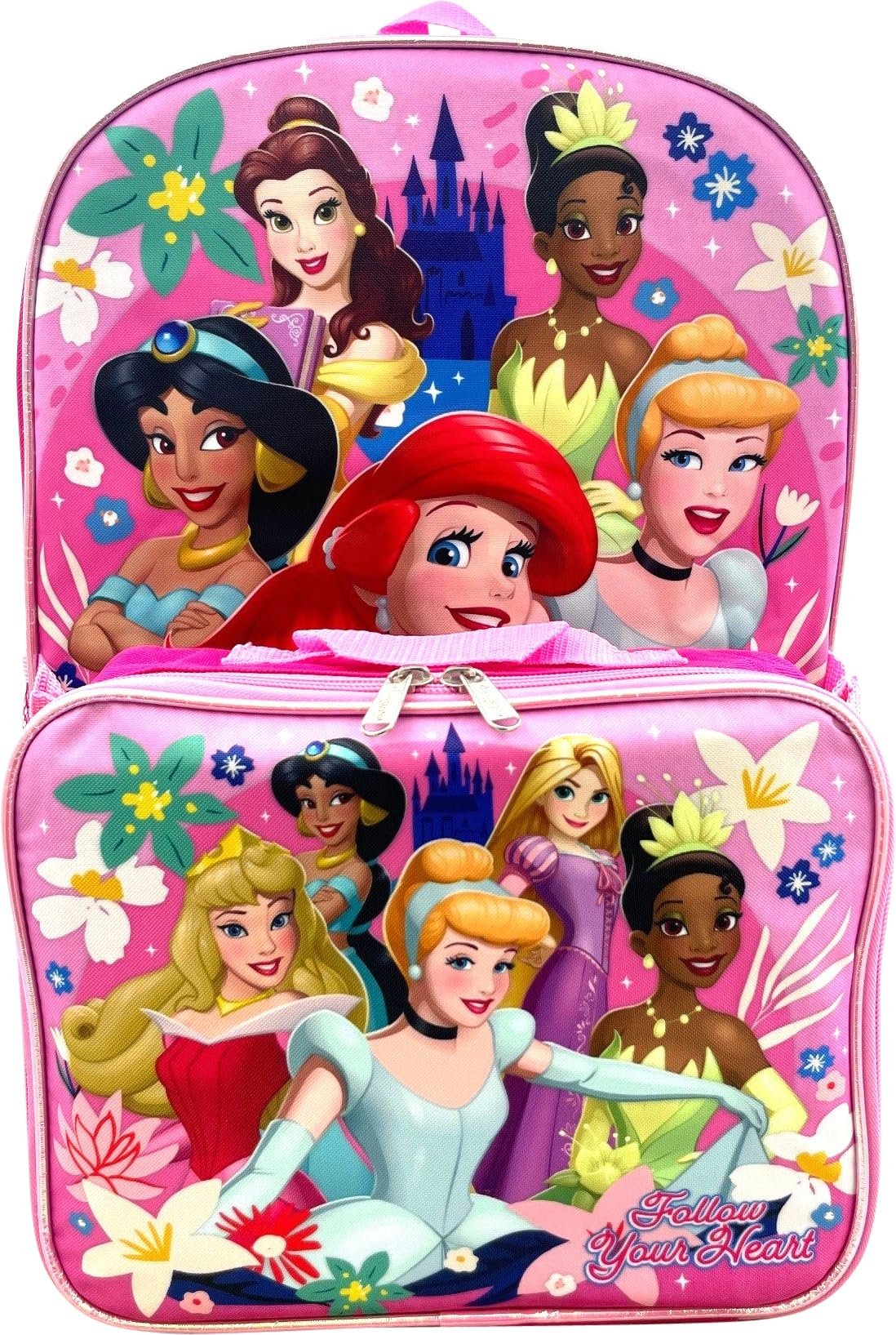 Disney Princess 16 Inch Girl's Backpack With Removable Lunch Box Set...