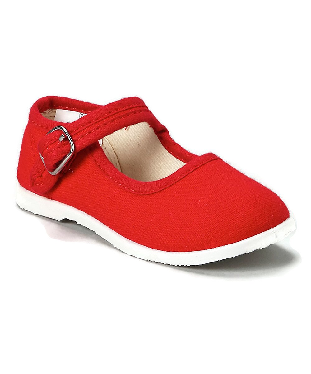 MARY JANES CANVAS SHOES Buckle Girls Infant Toddler 1-10 Red, Pink, Denim, White - Picture 7 of 8