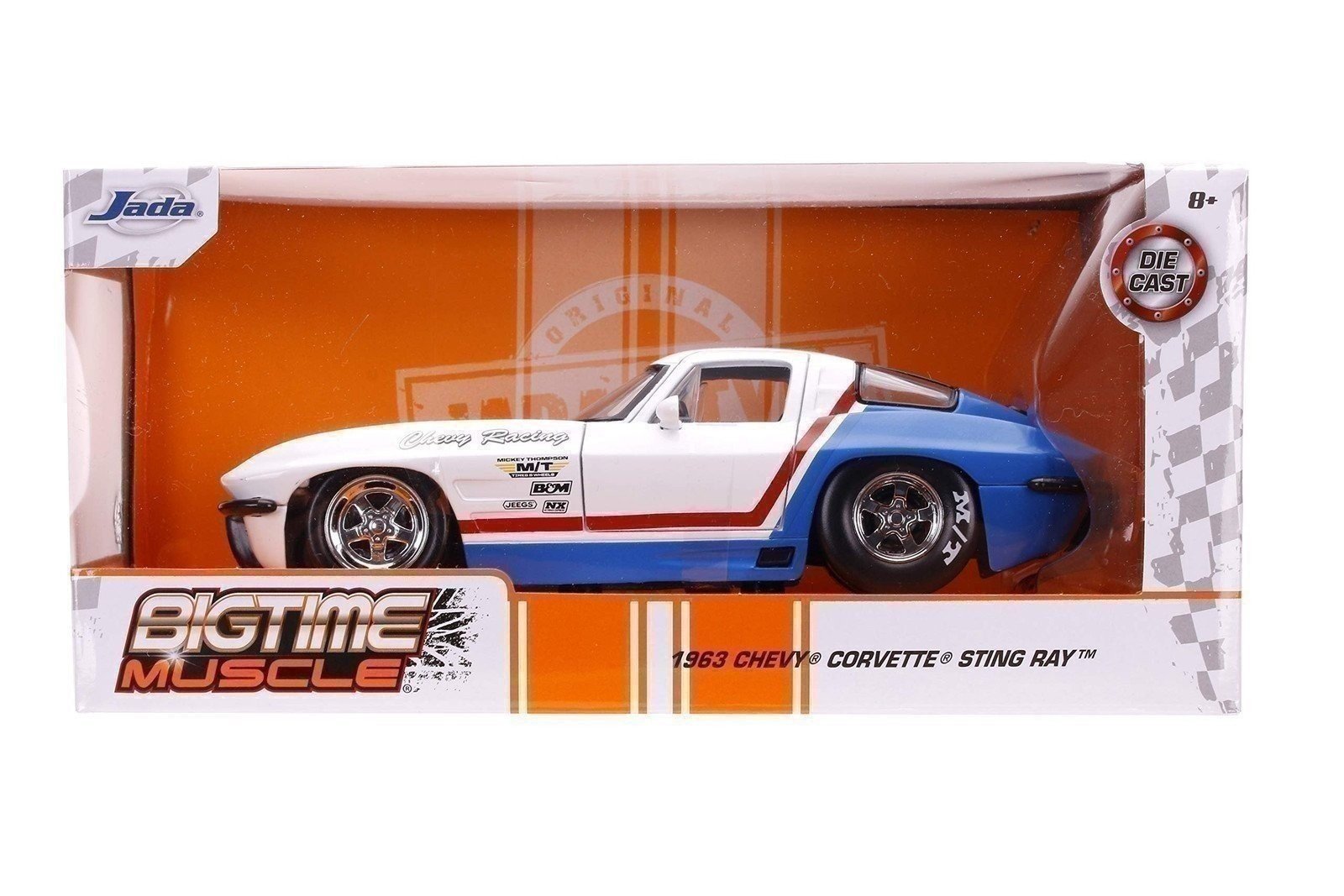 Jada 1963 Chevrolet Corvette Stingray White and Blue with Red Stripe Chevy... - Picture 6 of 6