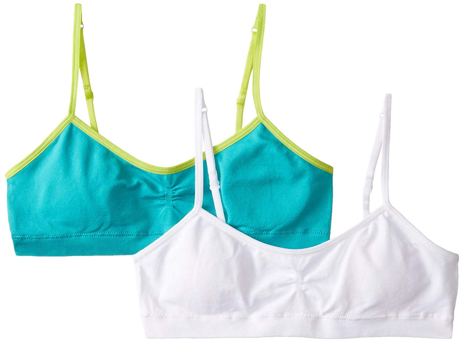 Hanes Girls Sleek And Smooth All Over Comfort Bra Set XL Green White 2 Pack