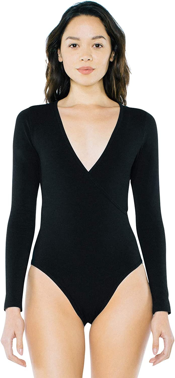 American Apparel Women's Cotton Spandex Long Sleeve Cross V Bodysuit