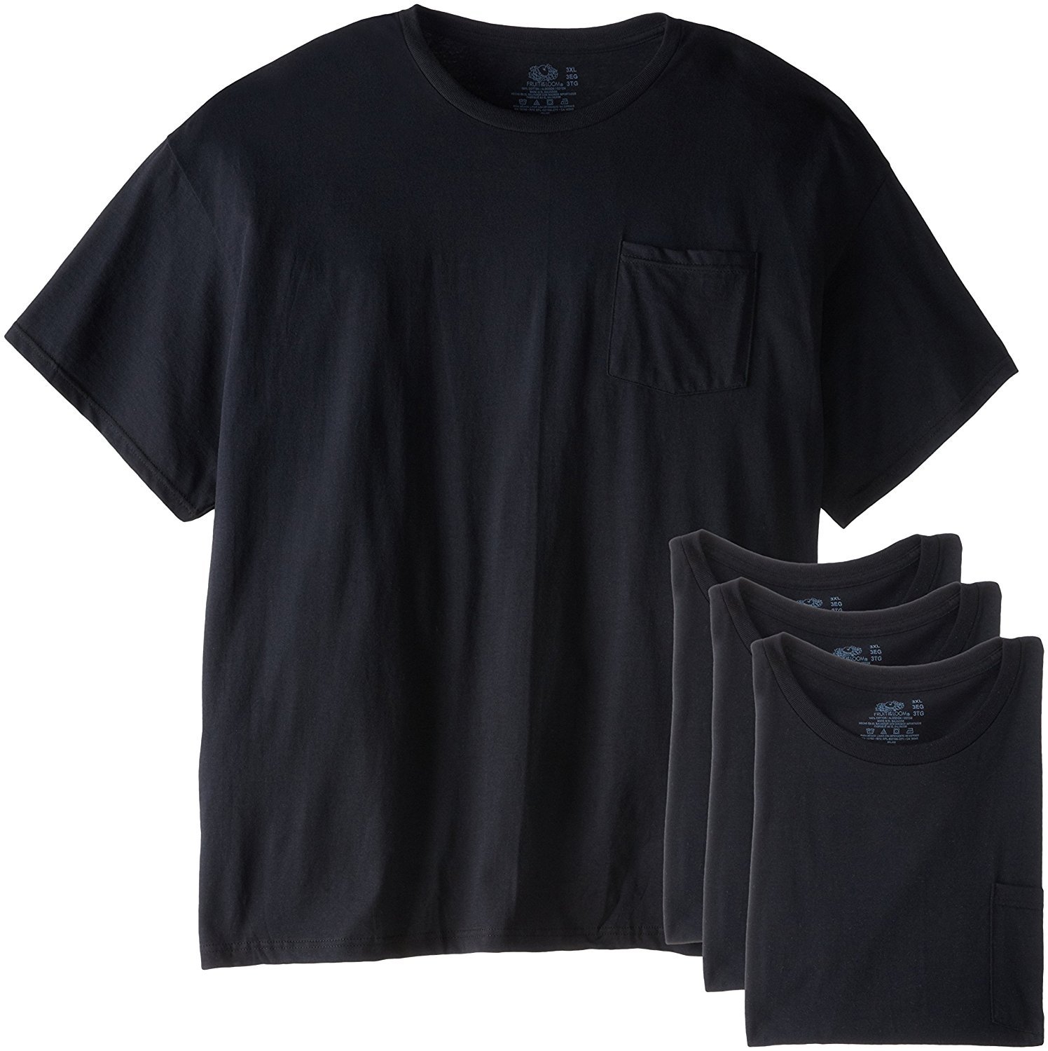 Fruit of the Loom Men's Pocket T-Shirts L-3X 4-PACK Black or Gray COTTON