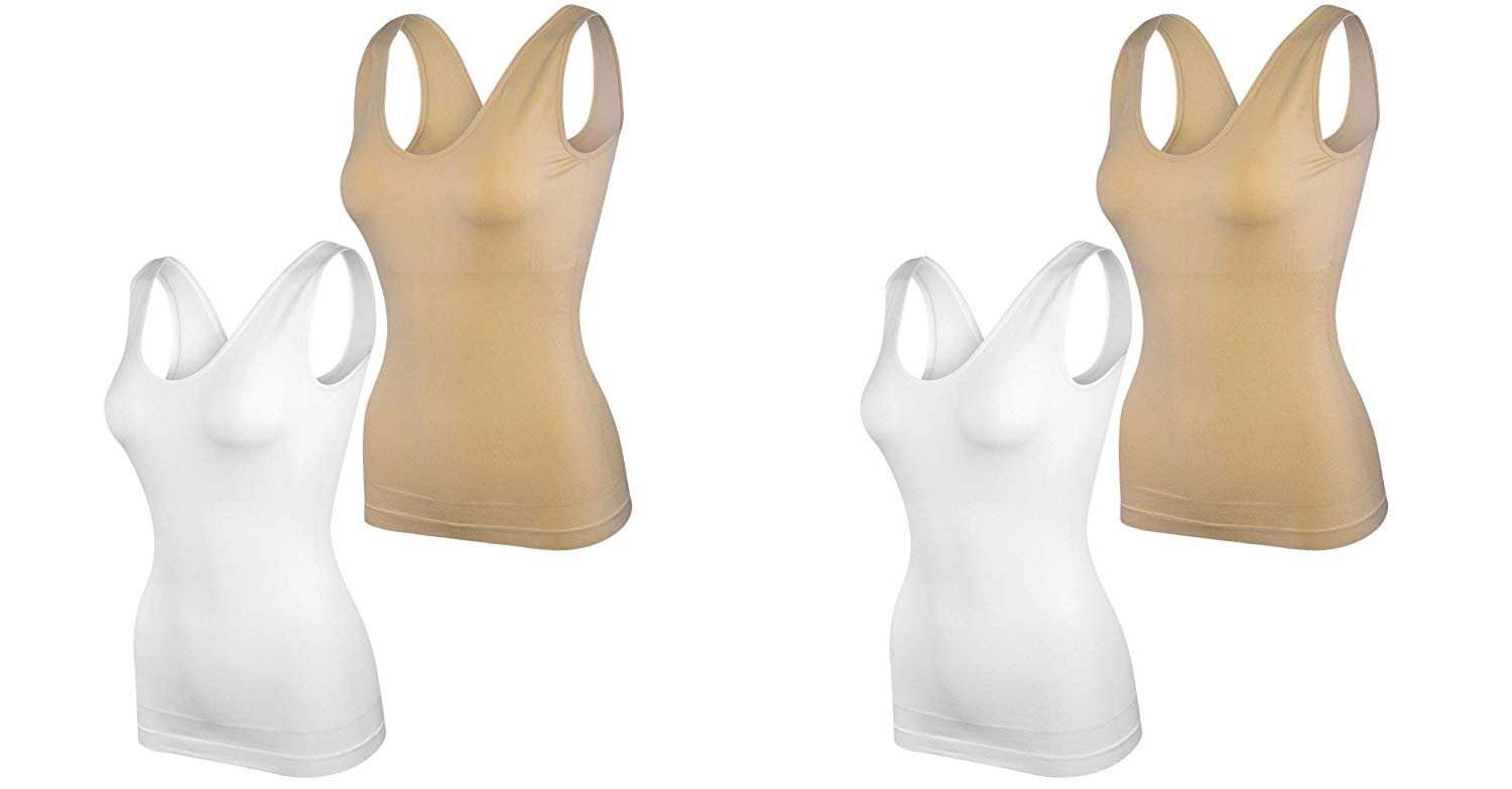 Elle Women's Body Shaping Camisoles 4-Pack Scoop Tank Tops Shapewear UP TO 3X