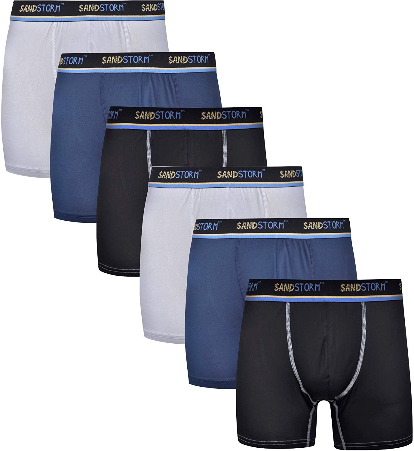 Sand Storm Mens Performance Boxer Briefs - 6-Pack No-Fly Tagless ...