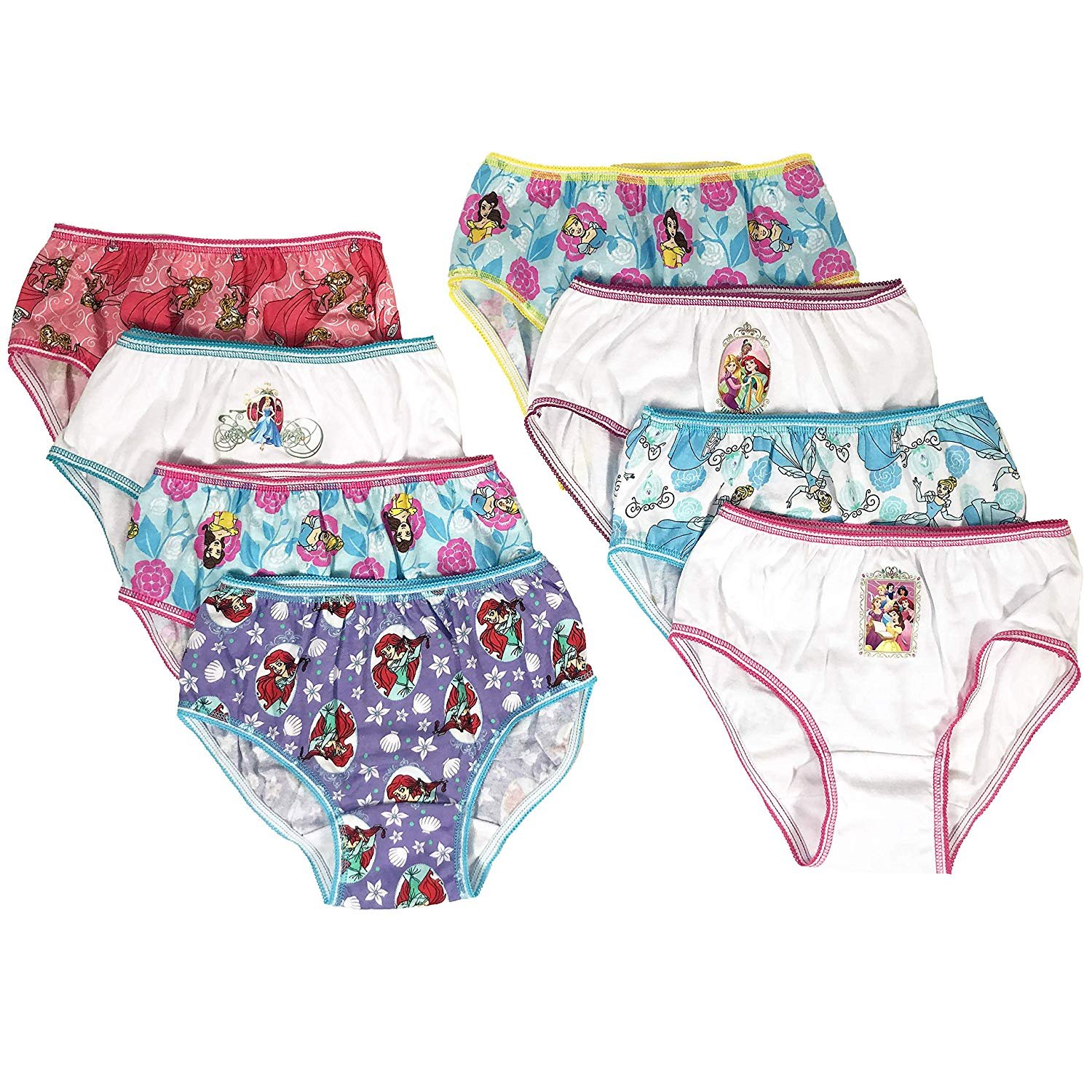 Princess Girls Panties 8-Pack Sizes 2T/3T, 4T, 4, 6, 8
