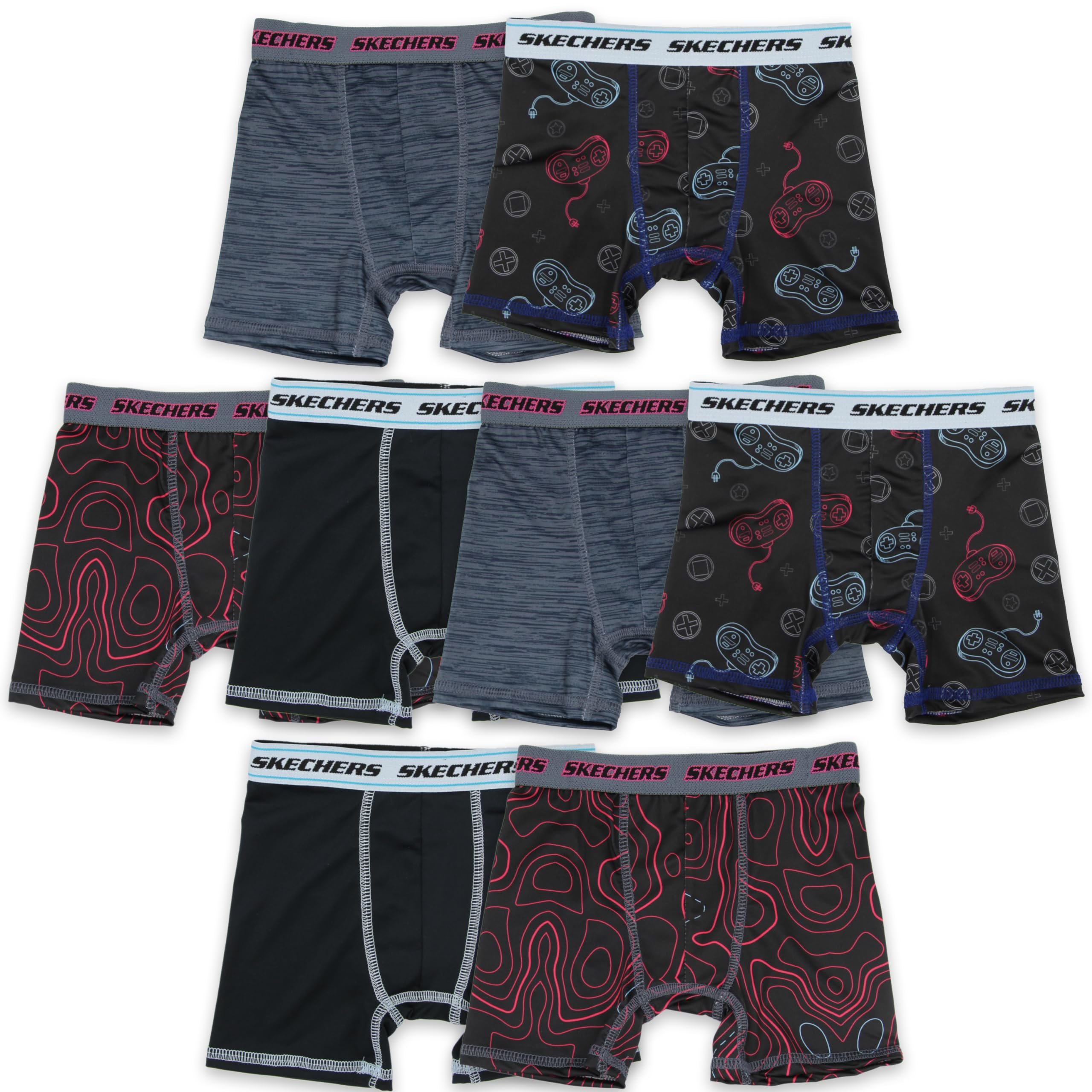 Skechers Boys' Exclusive 8pk Athletic Boxer Briefs with Unique Prints in...