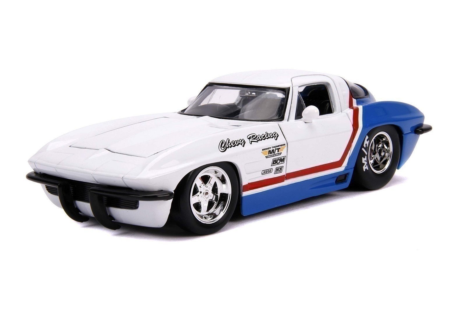 Jada 1963 Chevrolet Corvette Stingray White and Blue with Red Stripe Chevy... - Picture 1 of 6