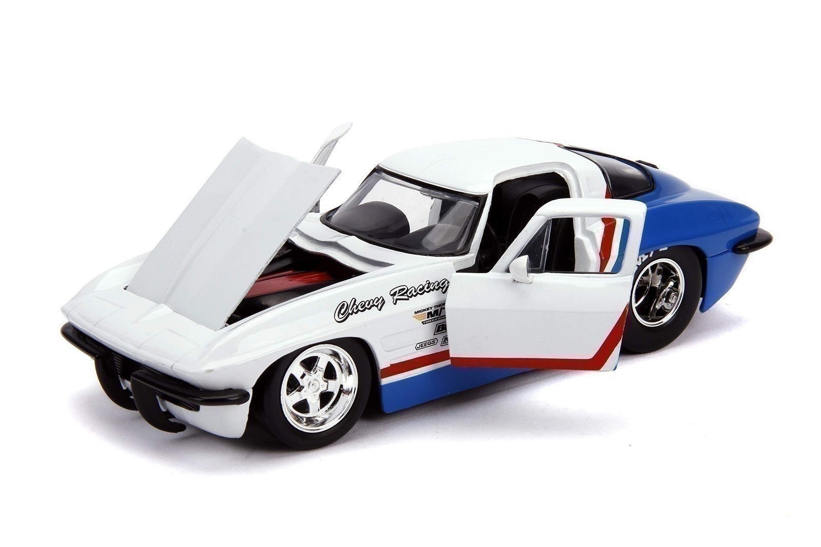 Jada 1963 Chevrolet Corvette Stingray White and Blue with Red Stripe Chevy... - Picture 4 of 6