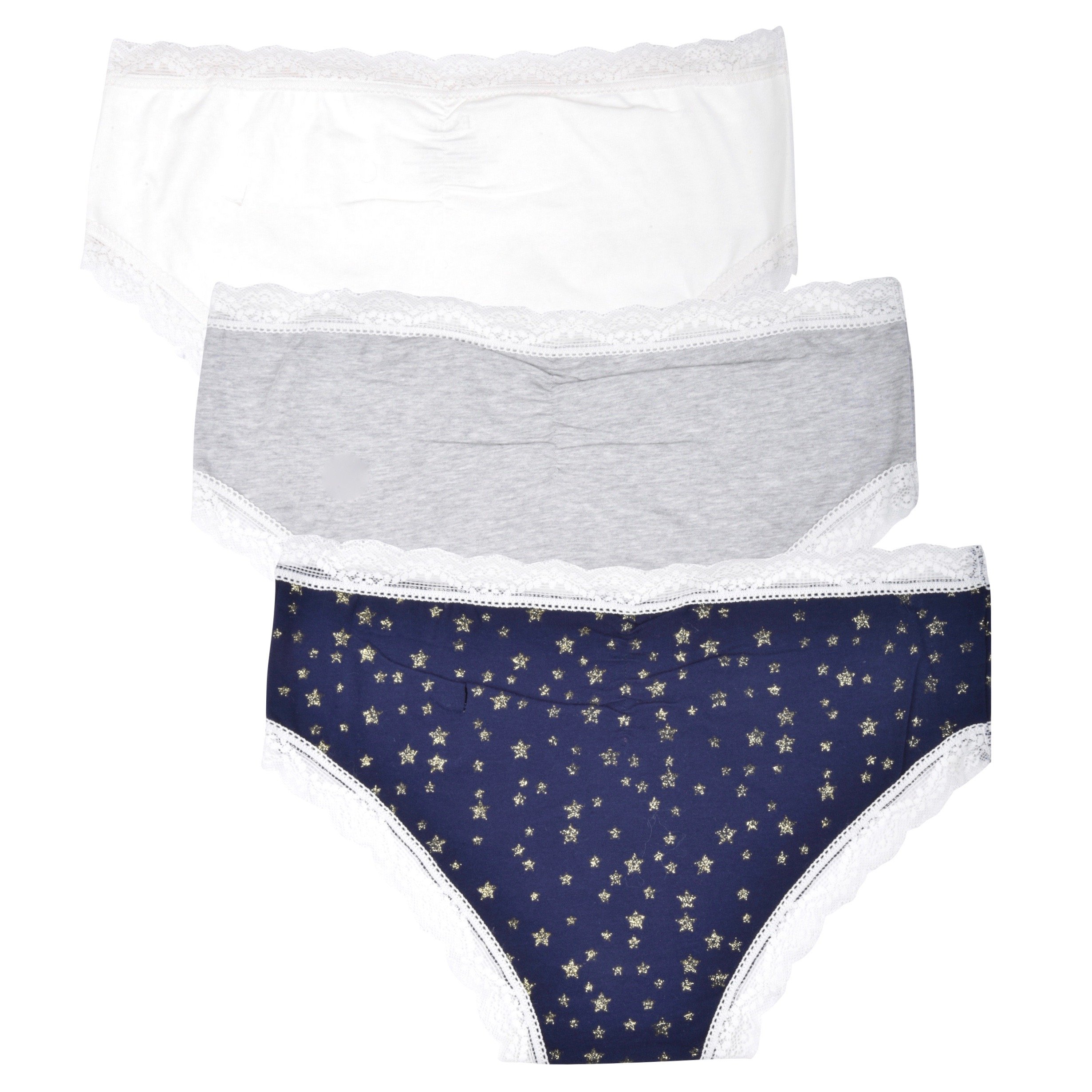 essie Women's Hipster Panties Lace Trim Rouched Back and Bow 3-Pack - Picture 7 of 7