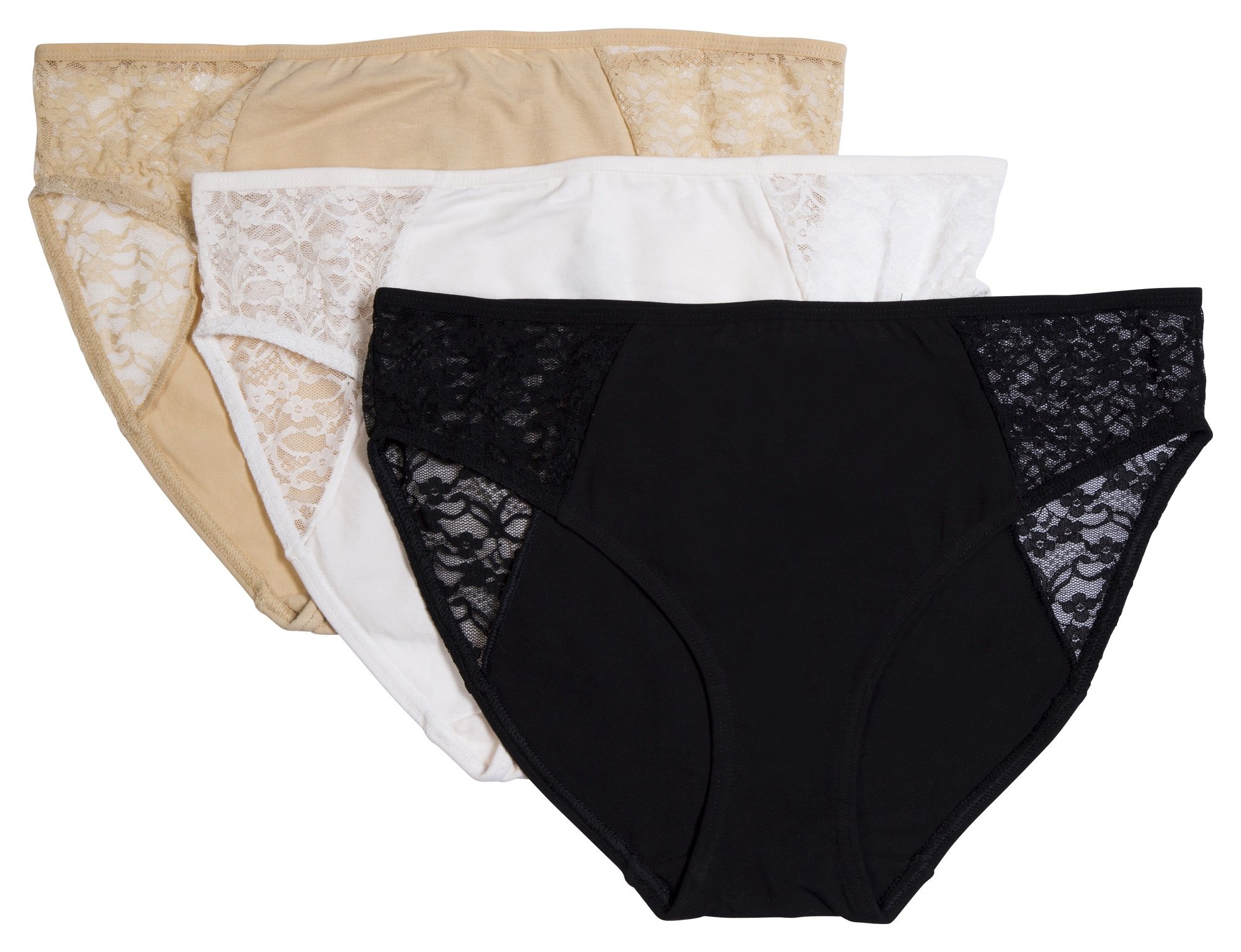 Donna L’oren Women’s Hi-cut Briefs Floral Lace Detail Panties 3-Pack S-XL