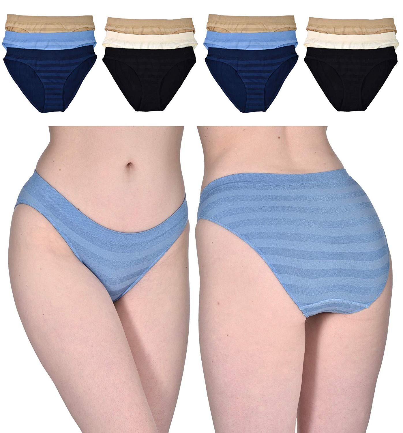 Elle Women's Seamless Bikinis Panties - 12-Pack Premium Quality Shadow Stripe - Picture 9 of 9