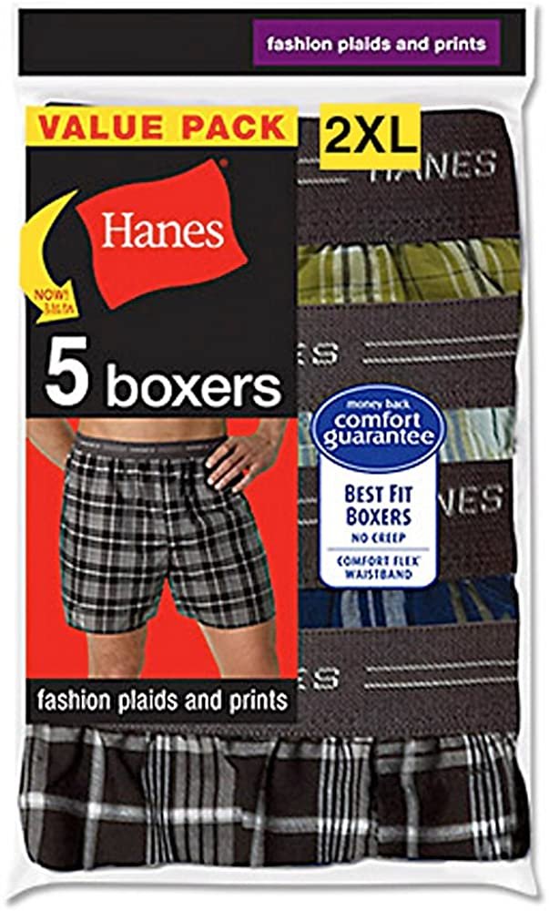 thumbnail 4 - Hanes Men&#039;s 5-Pack Woven Exposed Waistband Boxers