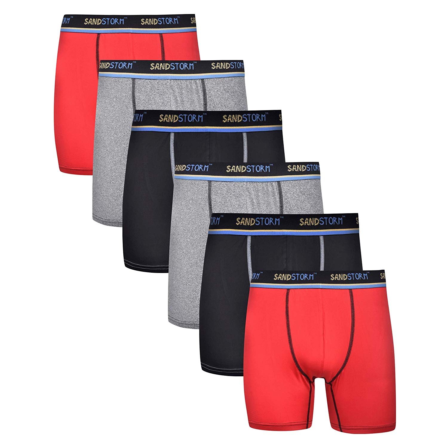 Sand Storm Mens Performance Boxer Briefs - 6-Pack No-Fly Tagless