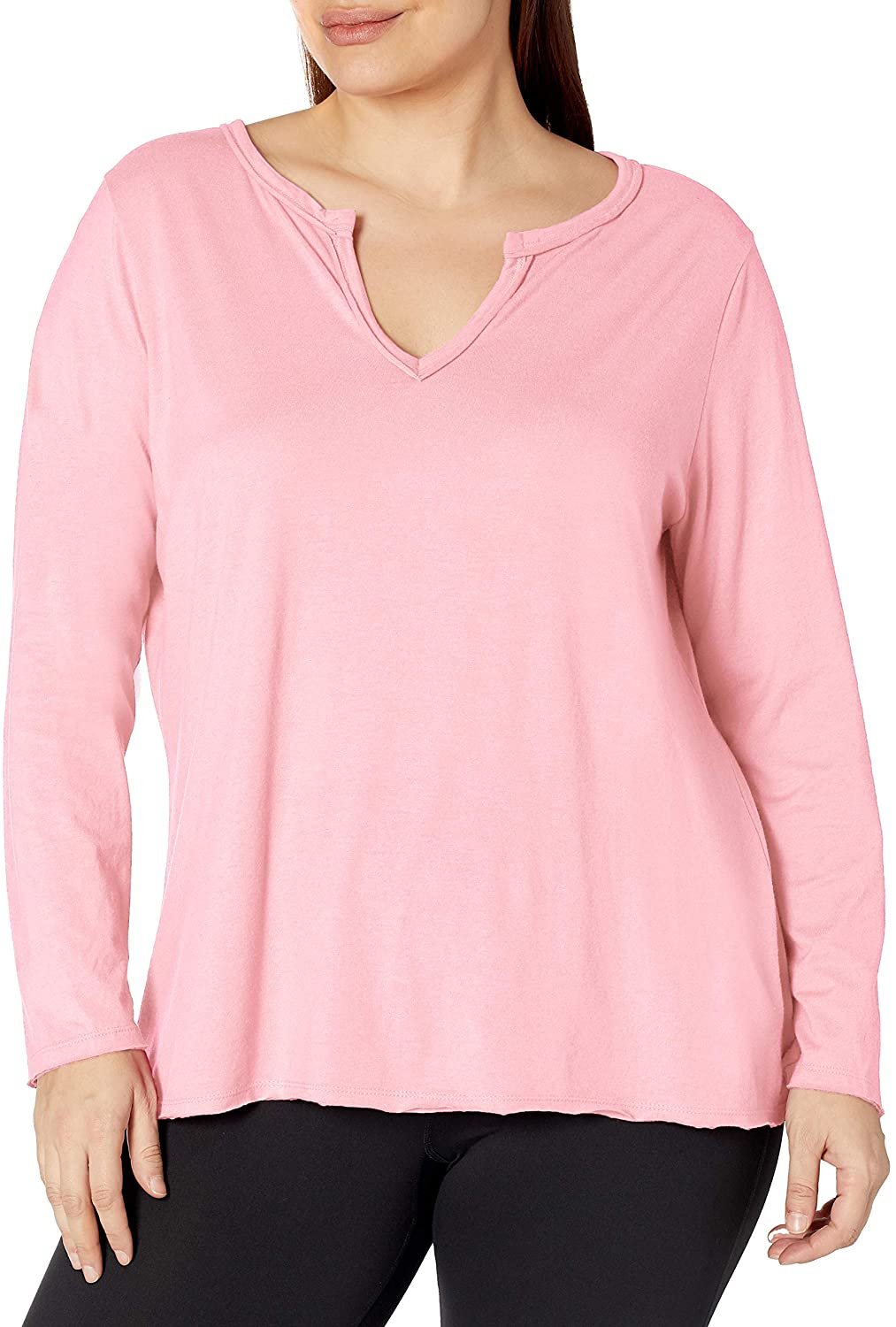 JUST MY SIZE Women's Plus Size Split Neck Long Sleeve Tee - Picture 13 of 14