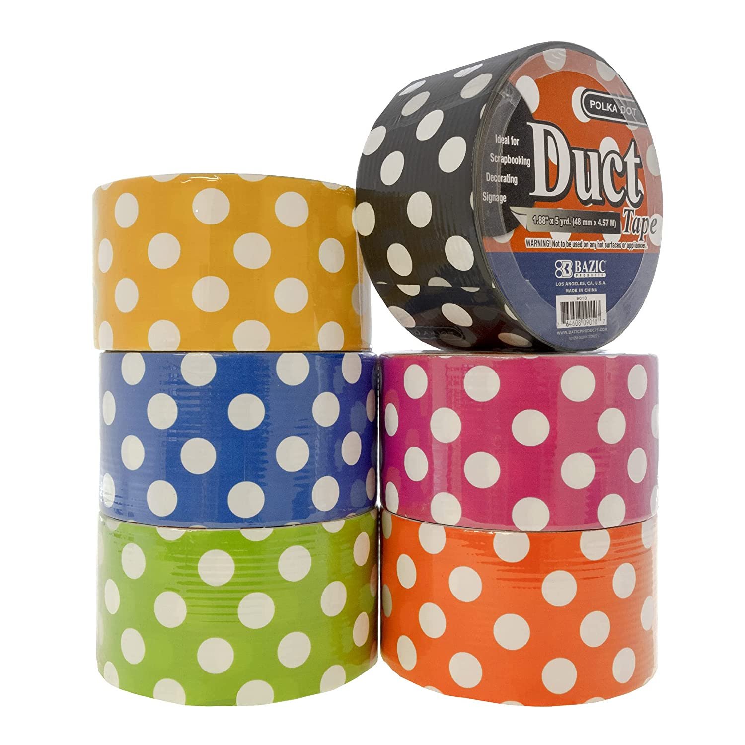RamPro Chevron & Polka Dot Styles Heavy-Duty Duct Tape 1.88-inch x 5 Yard. Assorted Colors Pack of 12 Rolls 