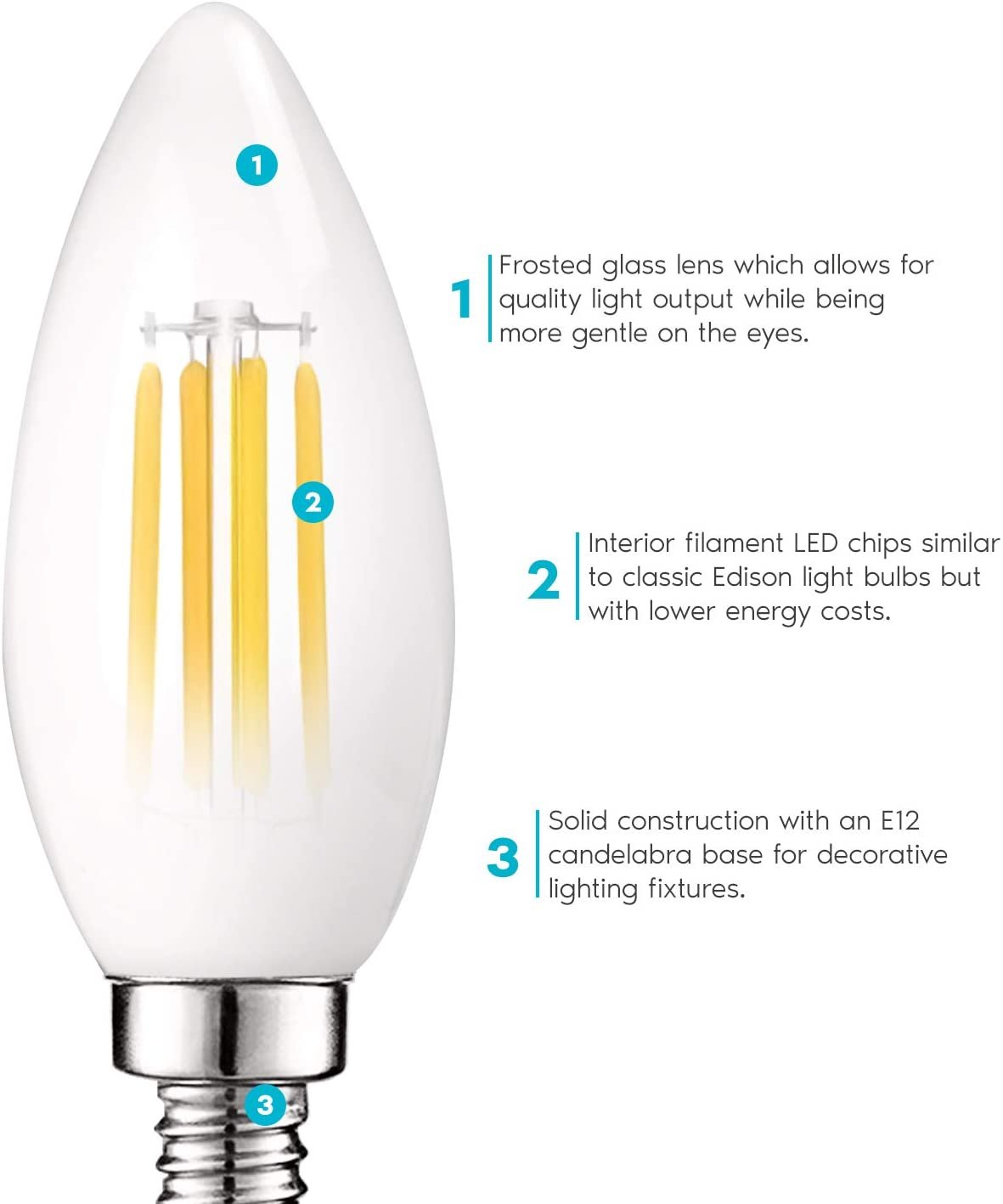 Luxrite LED Chandelier Light Bulbs E12 Dimmable 60 Watt 2700K 450lm UL