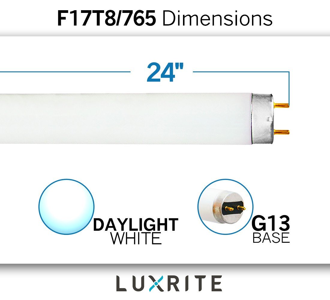 Luxrite F17T8/741 17W 2 FT T8 Fluorescent Tube Light 6500K 1350lm G13 6 ...