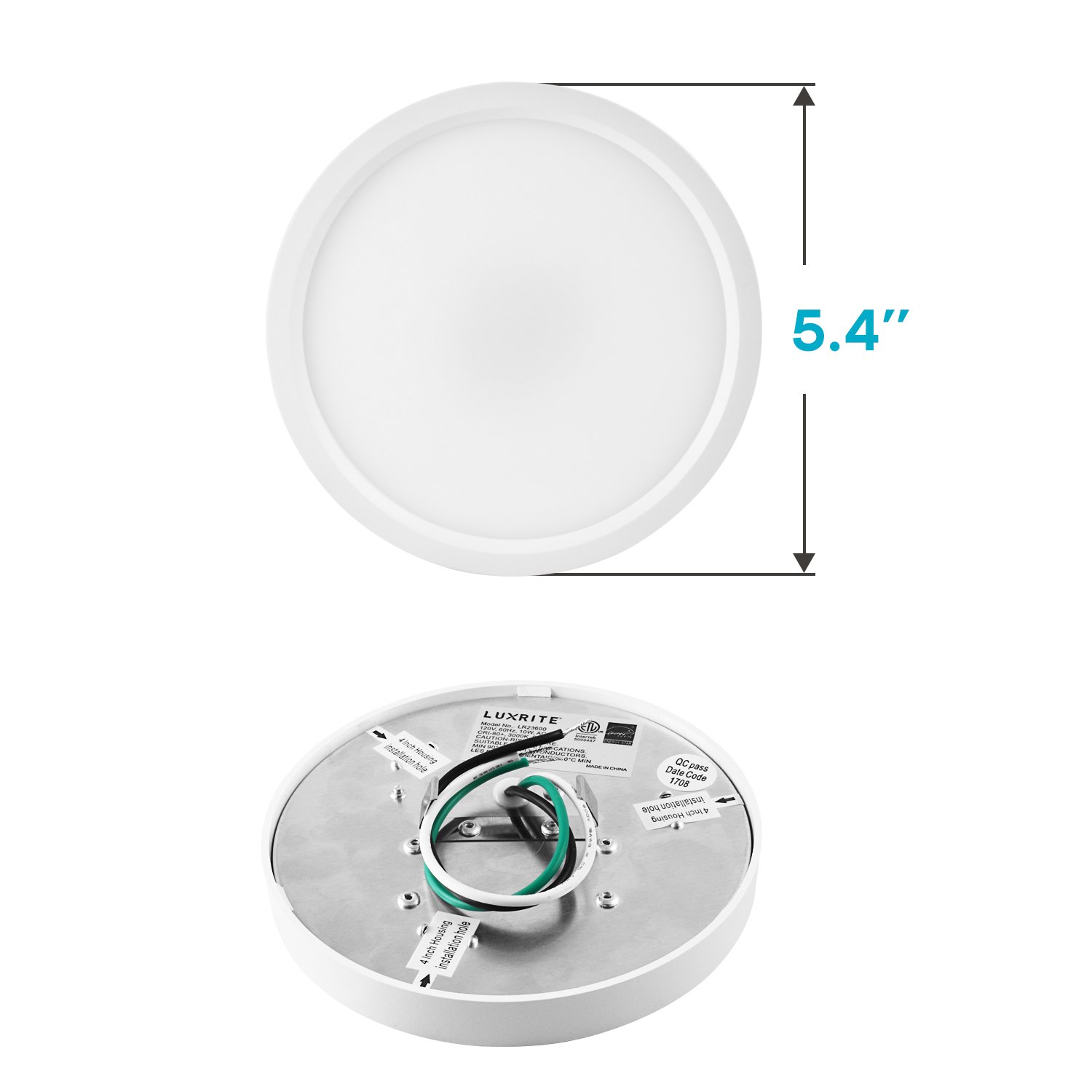 Luxrite 5 Inch LED Flush Mount Ceiling Light 5000K 600lm Dimmable White ...