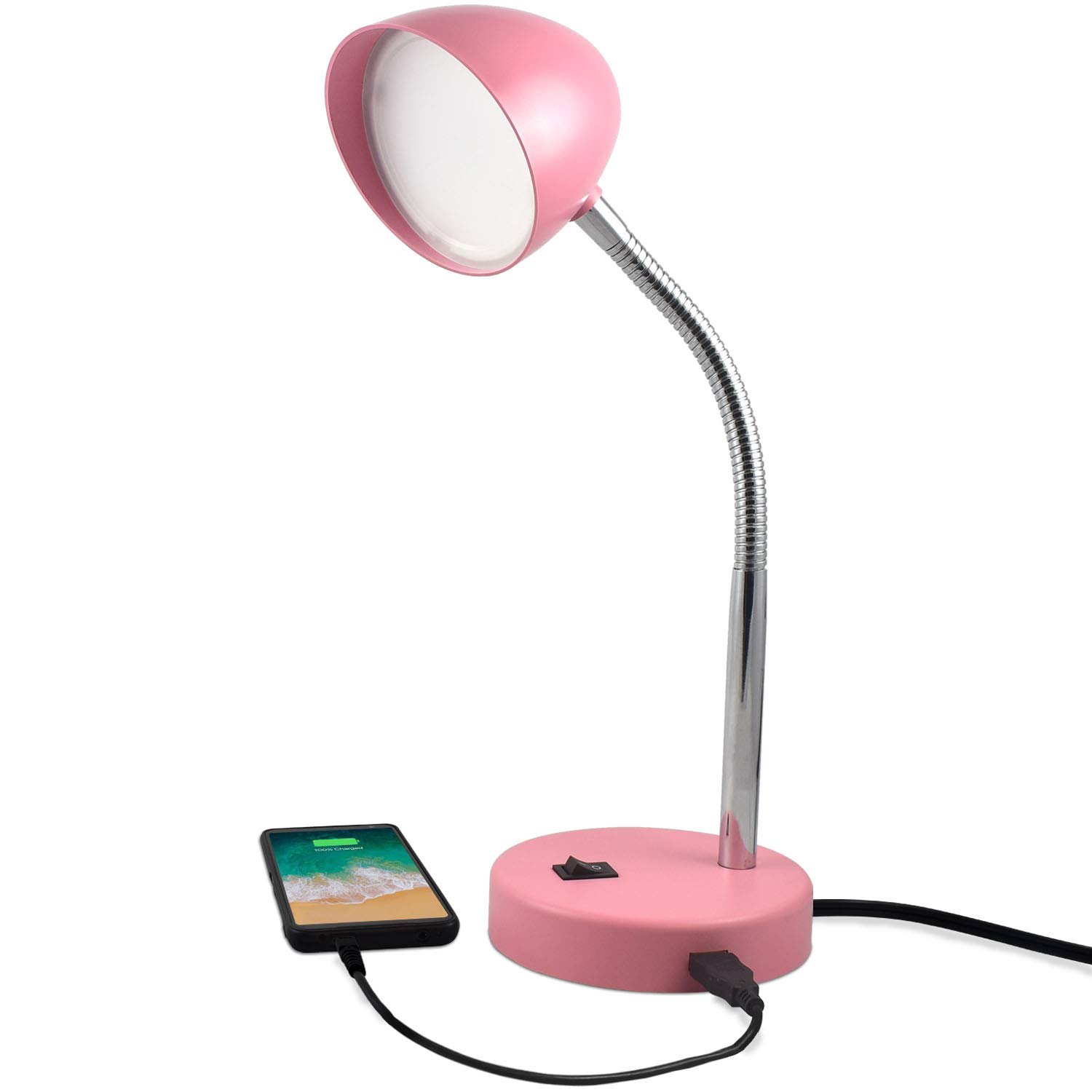 MaxLite LED Desk Lamp with USB Charging Port Adjustable Neck On/Off