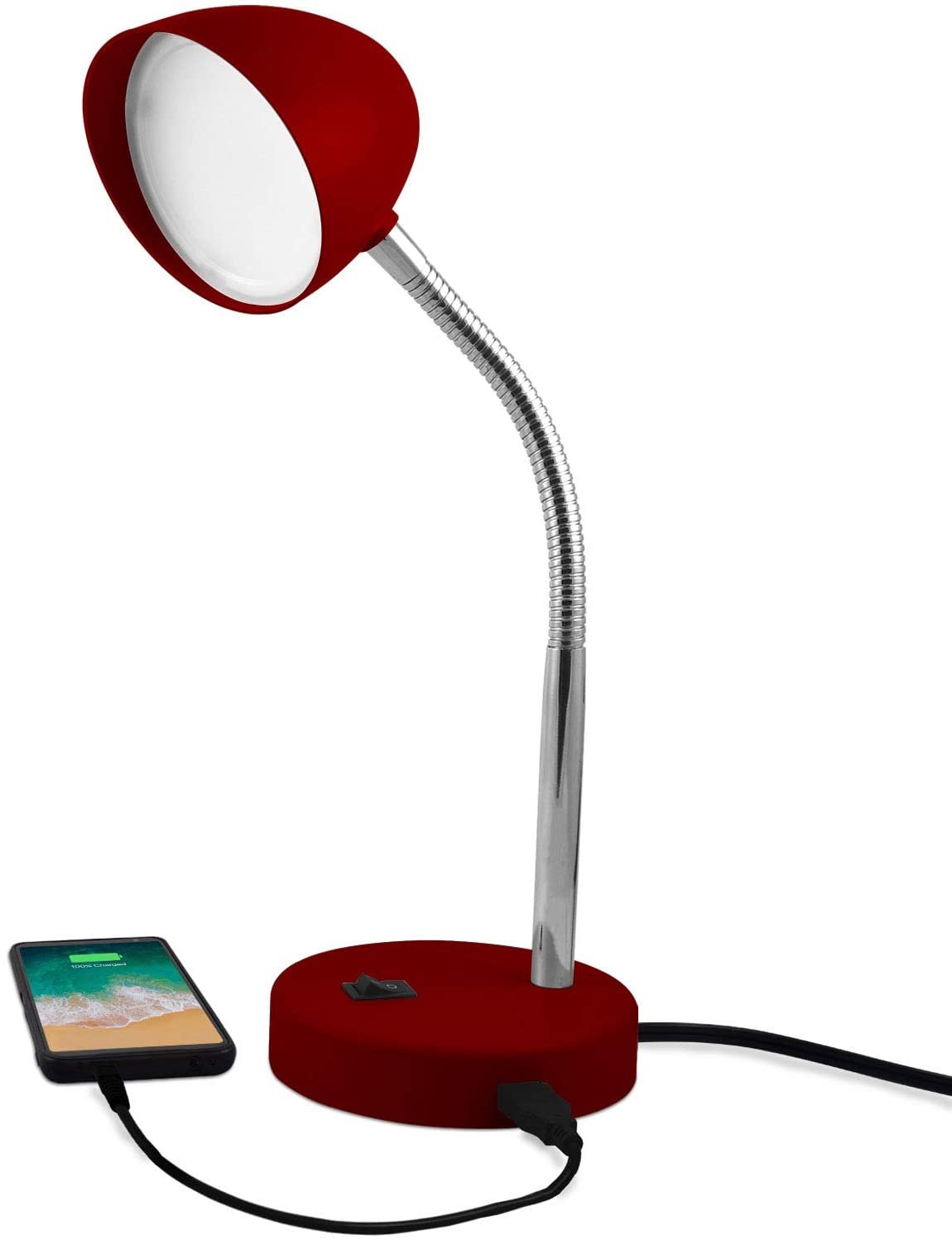 MaxLite LED Desk Lamp with USB Charging Port Adjustable Neck On/Off