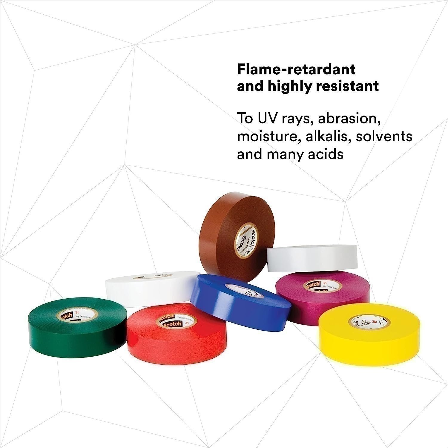 3M Scotch Vinyl Color Coding Electrical Tape 35, 1/2" x 20', Multi-Color, 8 Pack - Afbeelding 7 van 8