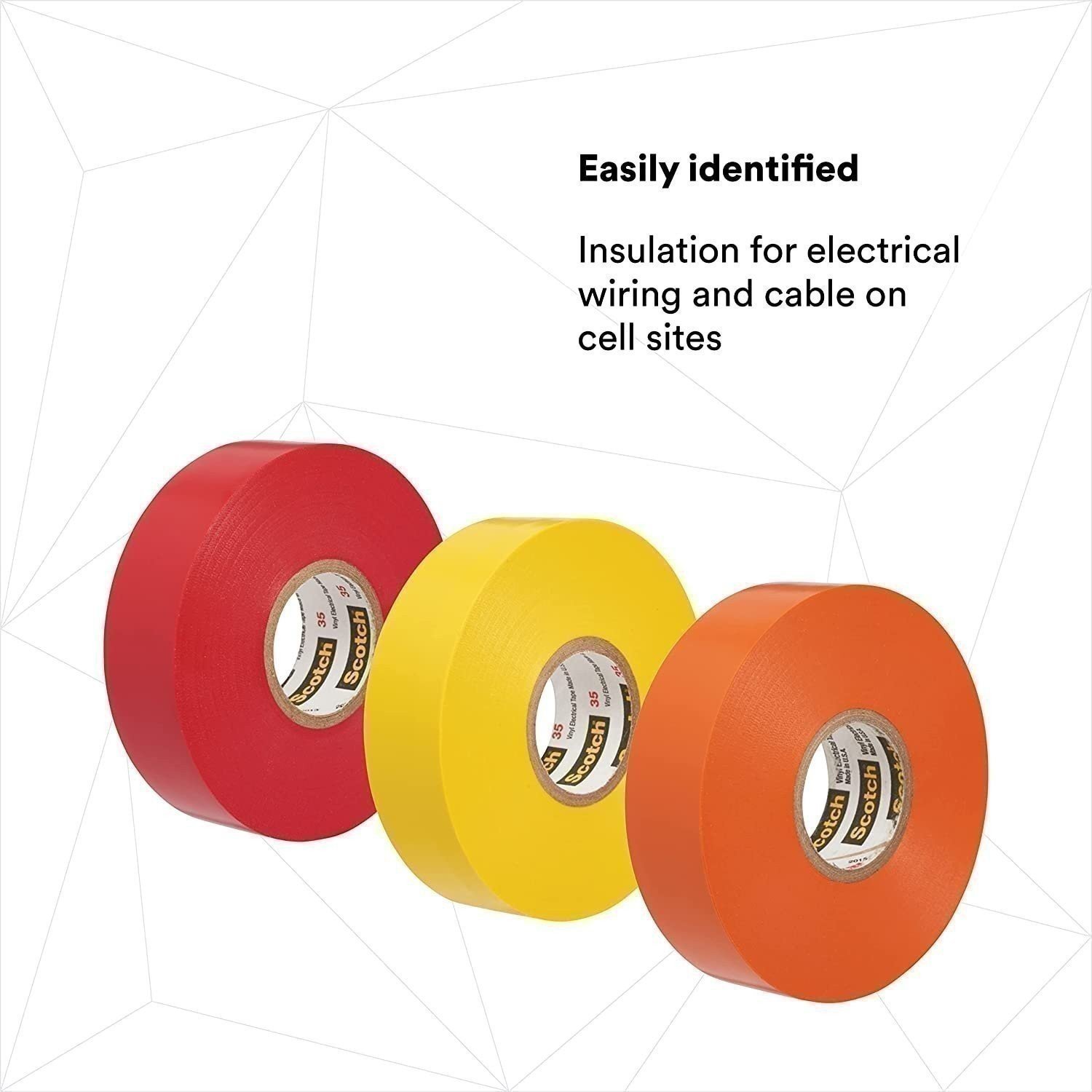 3M Scotch Vinyl Color Coding Electrical Tape 35, 1/2" x 20', Multi-Color, 8 Pack - Afbeelding 3 van 8