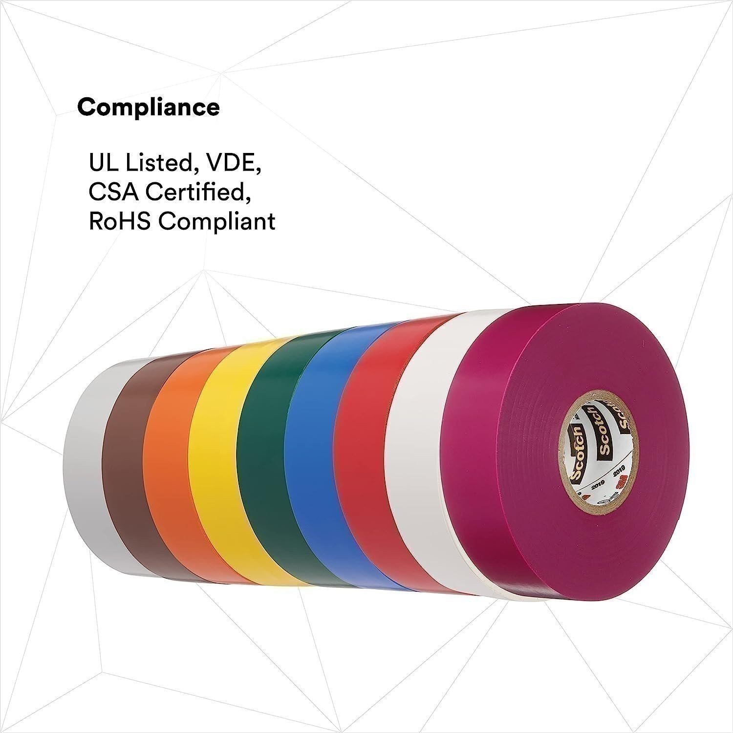 3M Scotch Vinyl Color Coding Electrical Tape 35, 1/2" x 20', Multi-Color, 8 Pack - Afbeelding 6 van 8